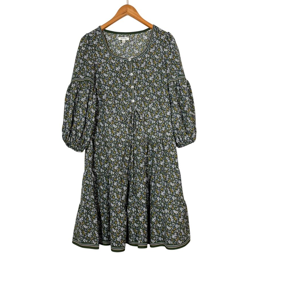 Max Studio Tiered Floral Long Sleeves Dress Sz XS Relaxed Fit Green Multicolor